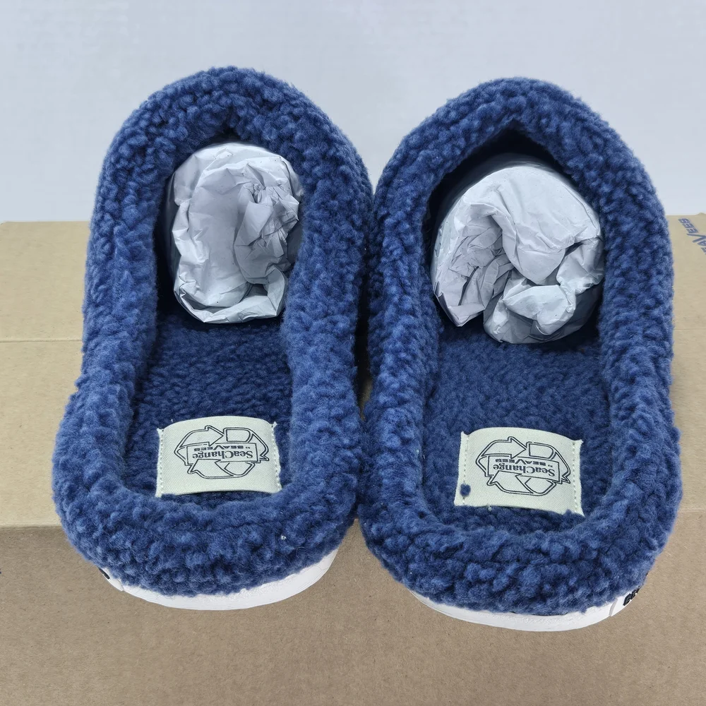 SeaVees SeaChange Slide Navy Blue Sherpa Slide Slippers House Shoe Size Men's 11